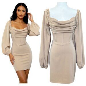 Princess Polly Mini Dress Beige Corset Cowl Neck S